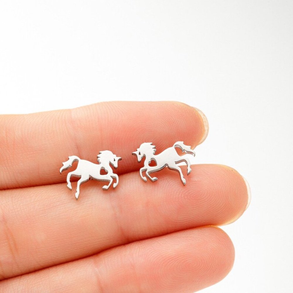 Minimalist Western Stallion Cowgirl Stainless Steel Mini Horse Earring Studs